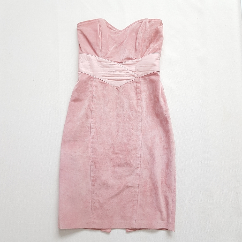 Danier Leather Pink Strapless Suede Sheath Dress M